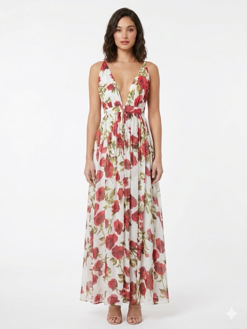 FSL ILYOLMS Rose Floral Halter Maxi Dress | Beachy Boho Sundress M